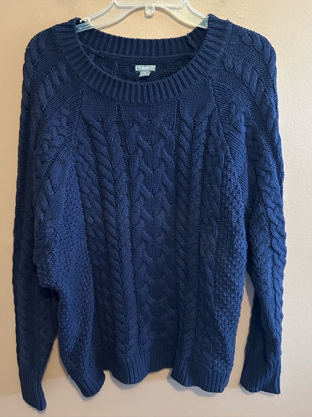 Aerie Fisherman Cable Knit Chunky Navy Blue Sweater Size Medium Women’s